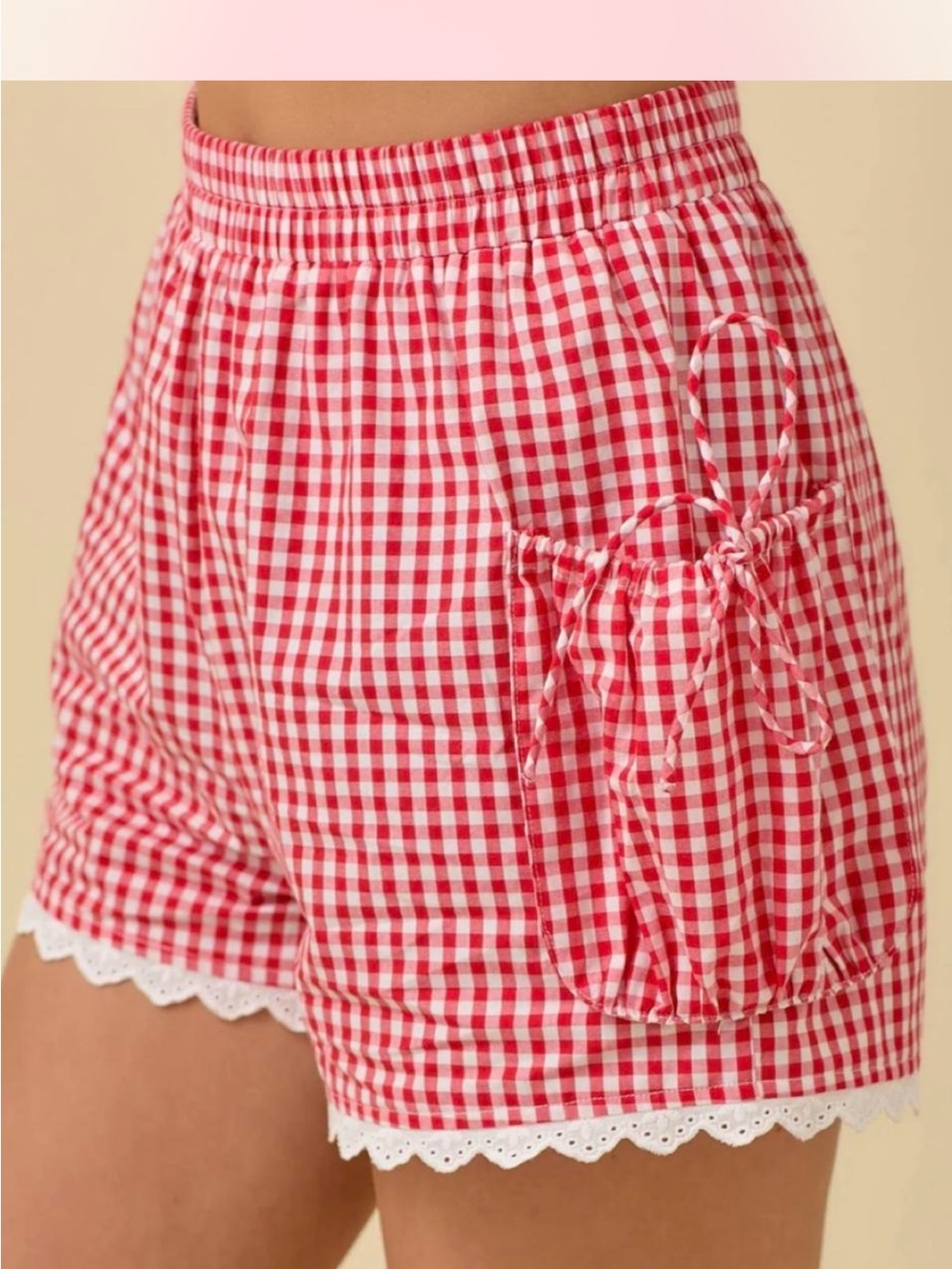 Main Strip Red Gingham Lace-Trim Bermudas